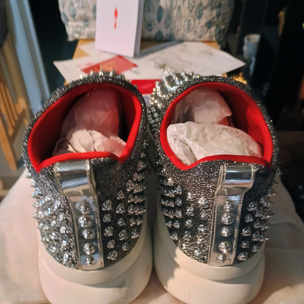 Christian Louboutin Silver and Red Spiked Sneakers Men's Size 12 - Picture 3 of 12